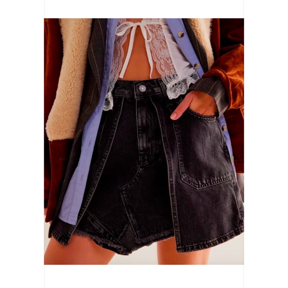 Free People Black Denim Skirt